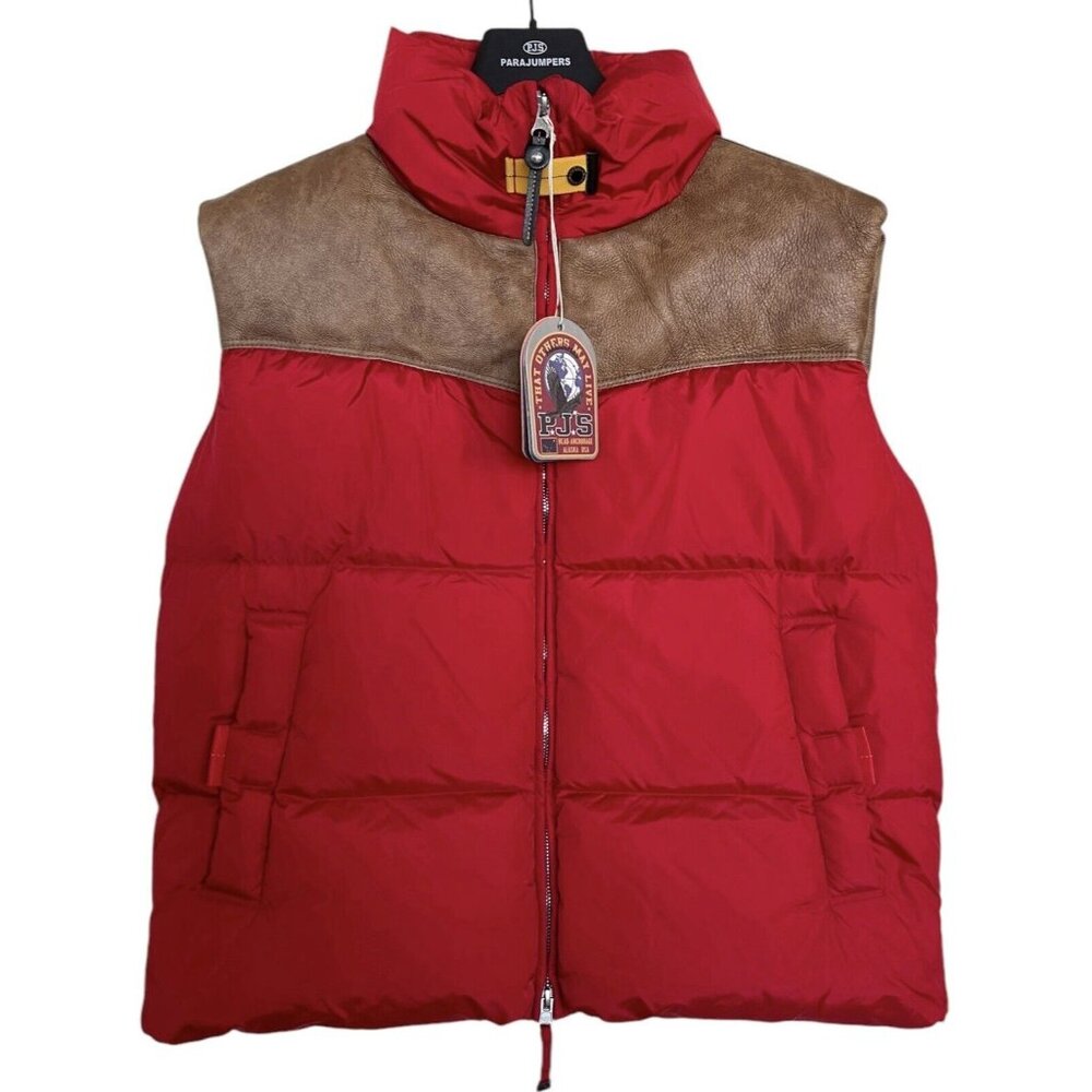 Parajumpers Vest Womens Size Small S Red Down Puffer Leather Western $995